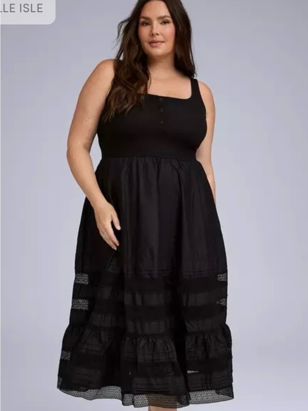 Torrid 1X Belle Isle Black Lace Trim Tiered Midi Dress Summer Goth Whimsigoth